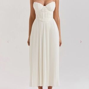 House of CB Strapless Pleated Midi Dress in Cream